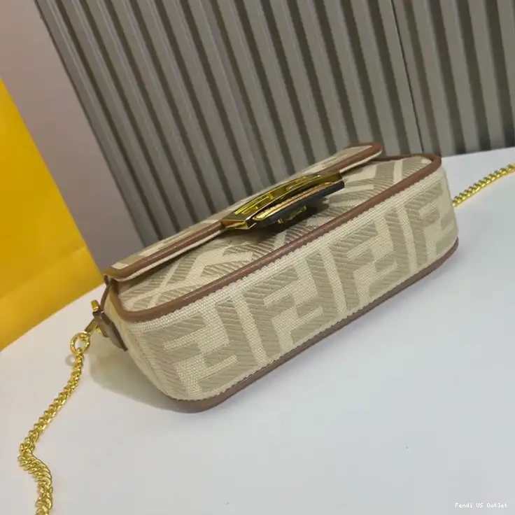 Cheap HOT Beige Canvas Bag Mini Baguette FF Motif In Fendi 0605